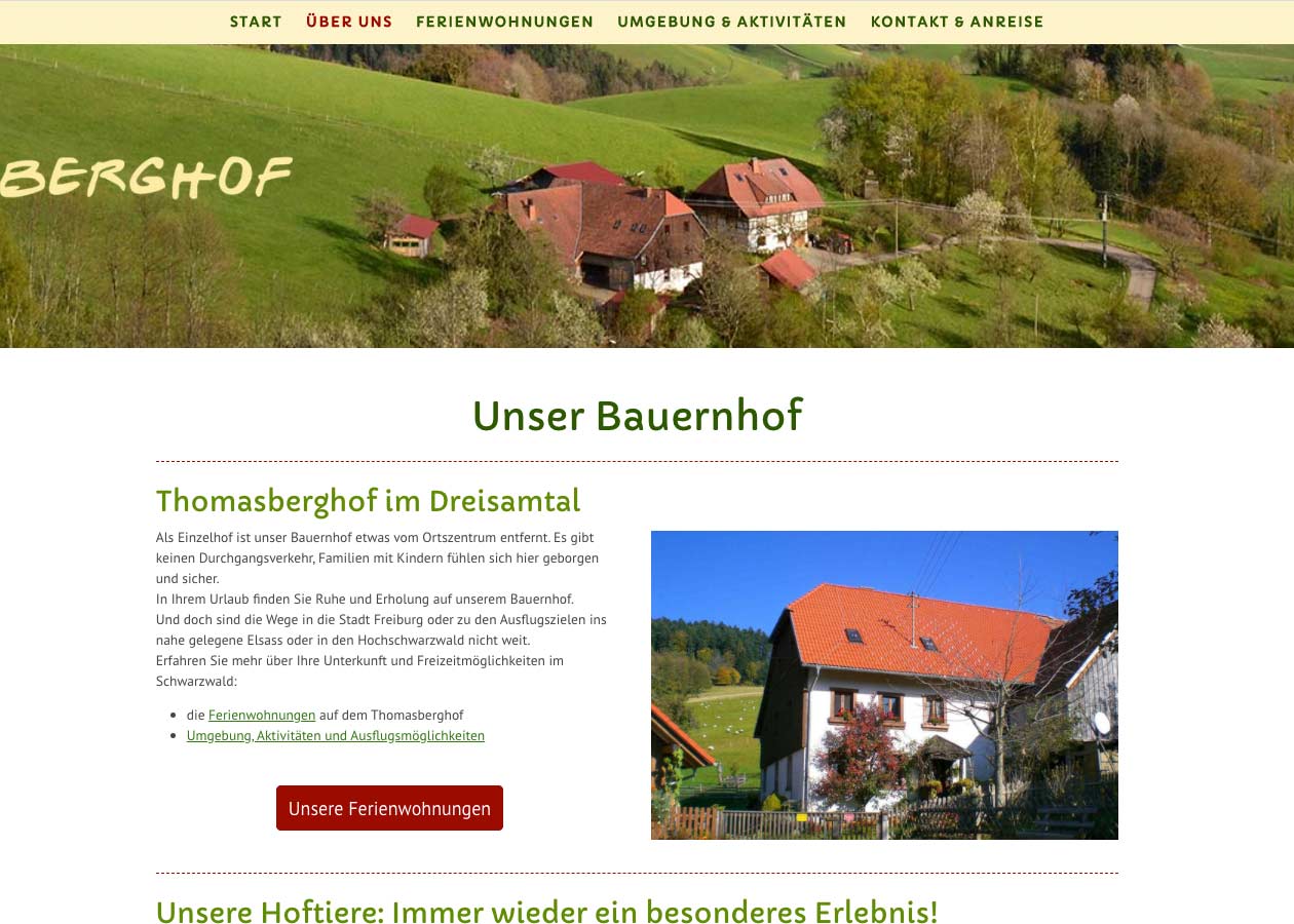 screenshot Thomasberghof Homepage